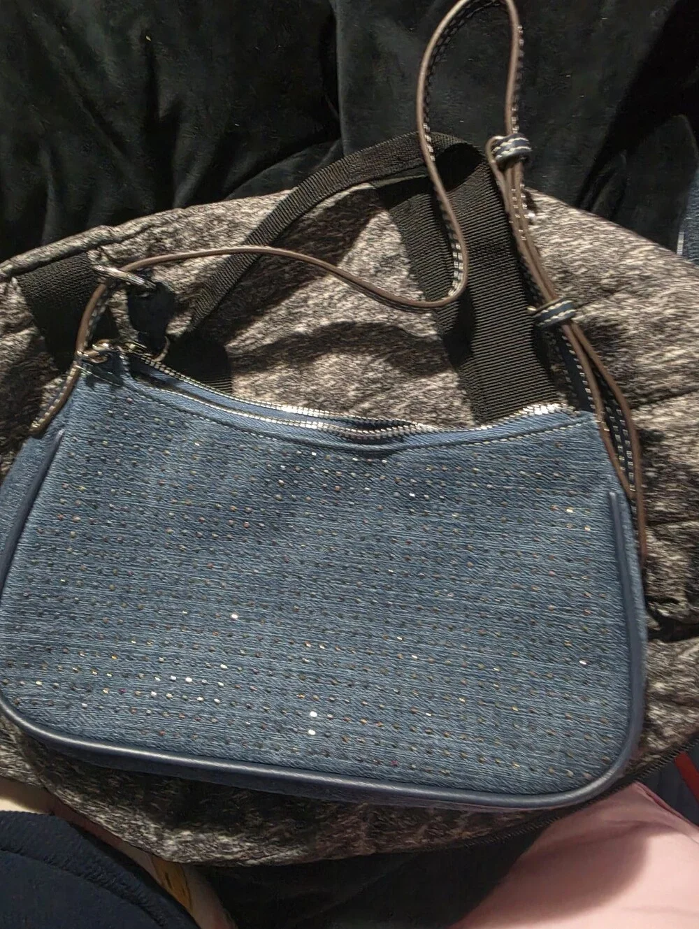 True Religion Navy Blue Studded Shoulder Bag